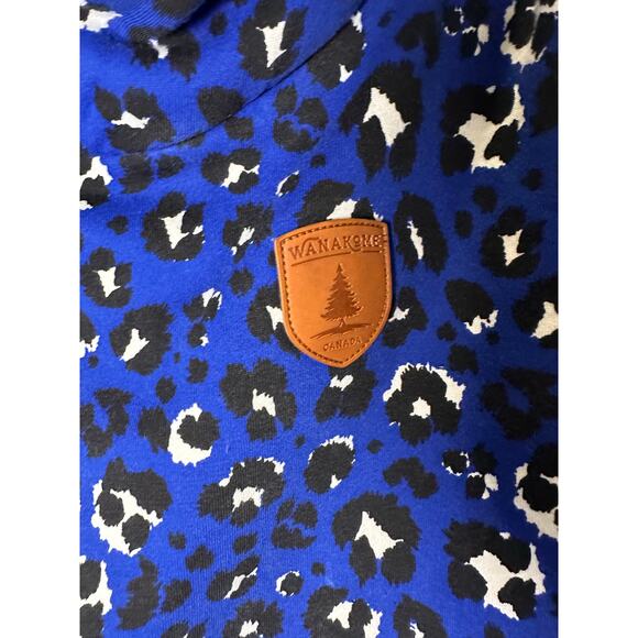 *SOLD* Wanakome Leopard Print Hoodie Blue Black Cozy Fleece Lined XL Gorpcore - Picture 7 of 12